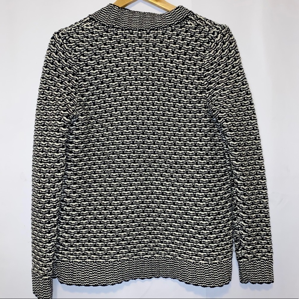 Talbots Wool Blend  White & Black Chunky Knit Open Cardigan Sweater Size Small - Picture 8 of 9